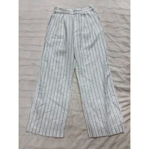 Gap 365 High Rise Trouser Womens 6 White Pinstripe Linen Blend Excellent